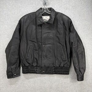 Adler Leather Jacket Mens Large Black Biker Moto Bomber Motorcycle Aviator Retro
